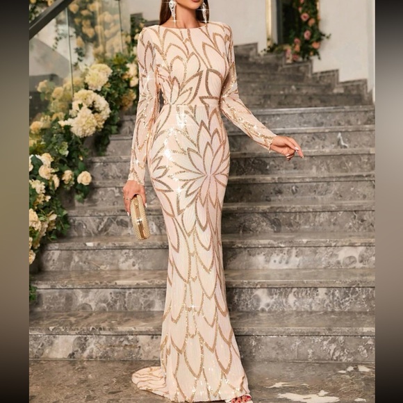 Luxurious zip back mermaid hem sequins formal party evening prom dress - Picture 4 of 8